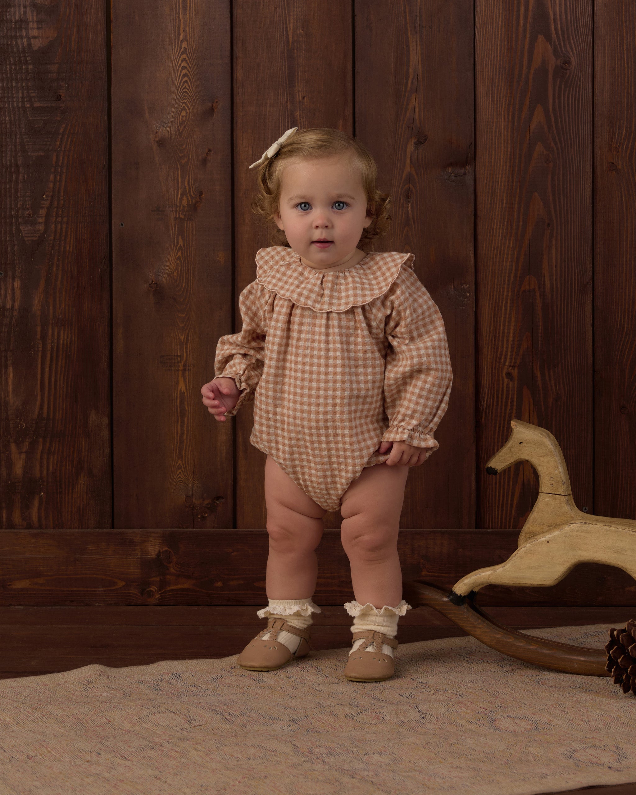 Colette Romper Fawn Gingham - Rylee + Cru | Kids Clothes | Trendy Baby Clothes | Modern Infant Outfits |