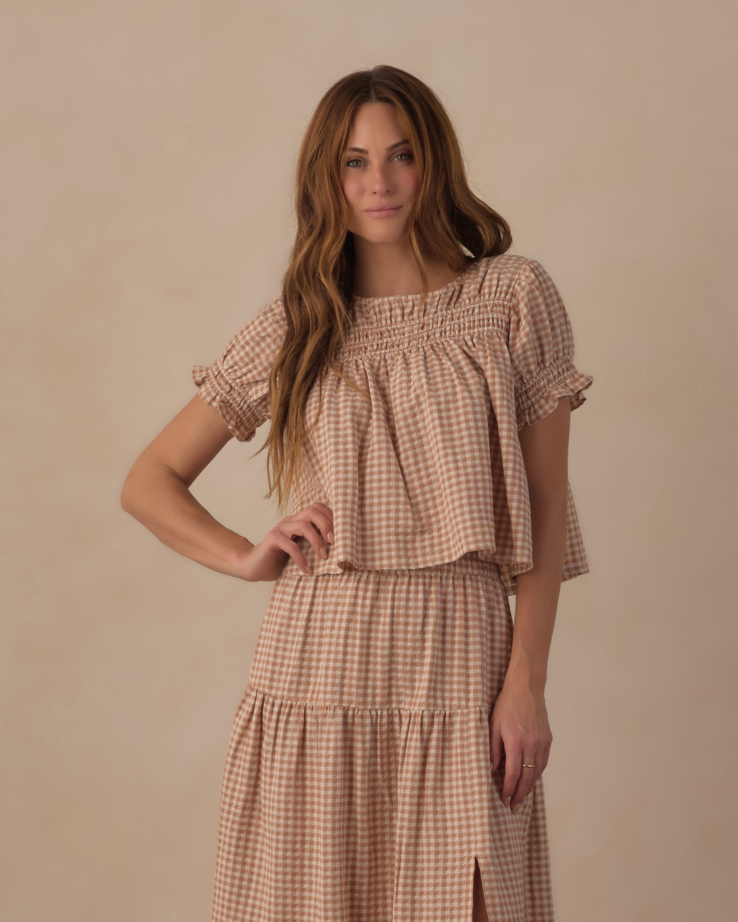 Women's Colette Top Fawn Gingham - Rylee + Cru | Kids Clothes | Trendy Baby Clothes | Modern Infant Outfits |