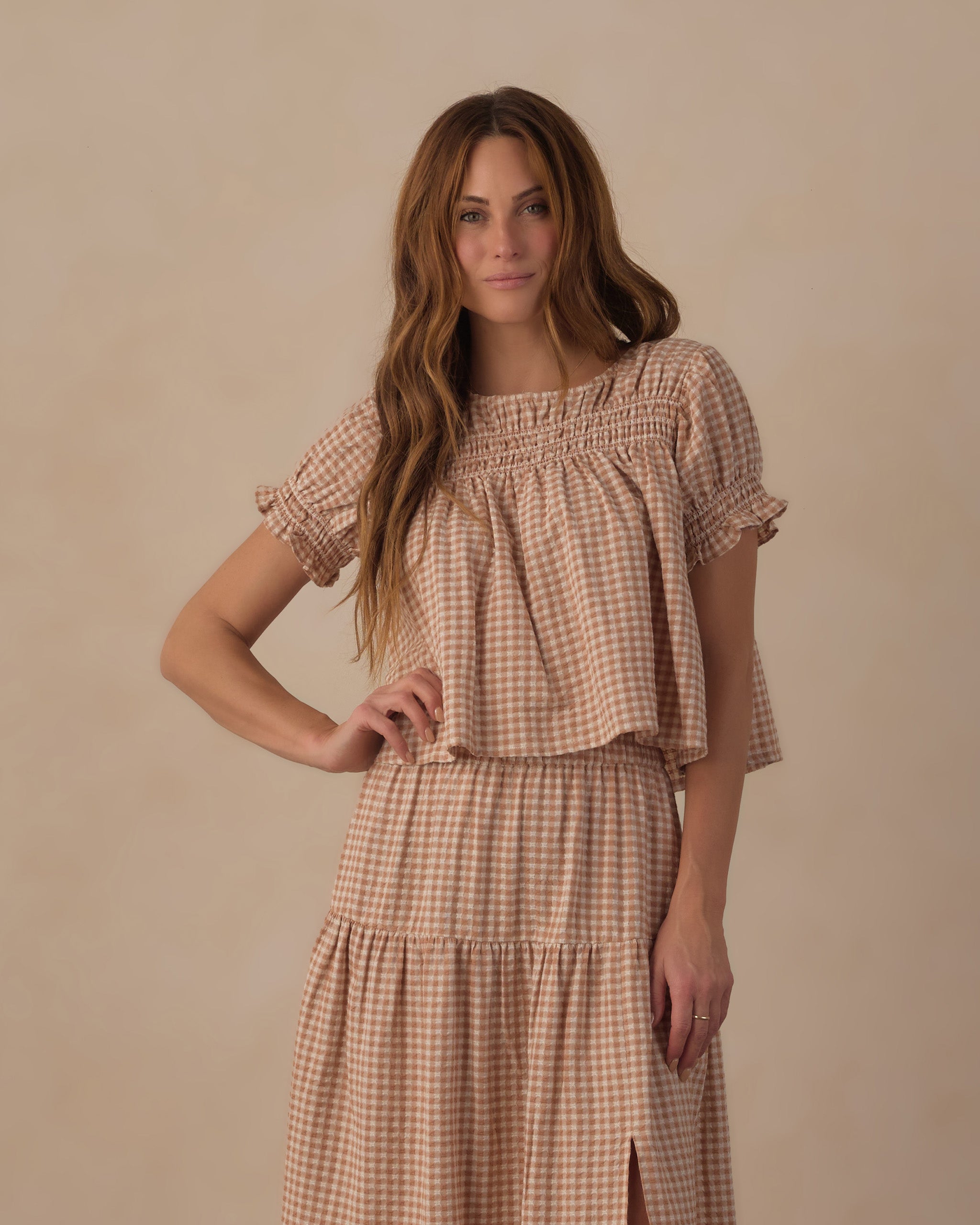 Women's Colette Top Fawn Gingham - Rylee + Cru | Kids Clothes | Trendy Baby Clothes | Modern Infant Outfits |