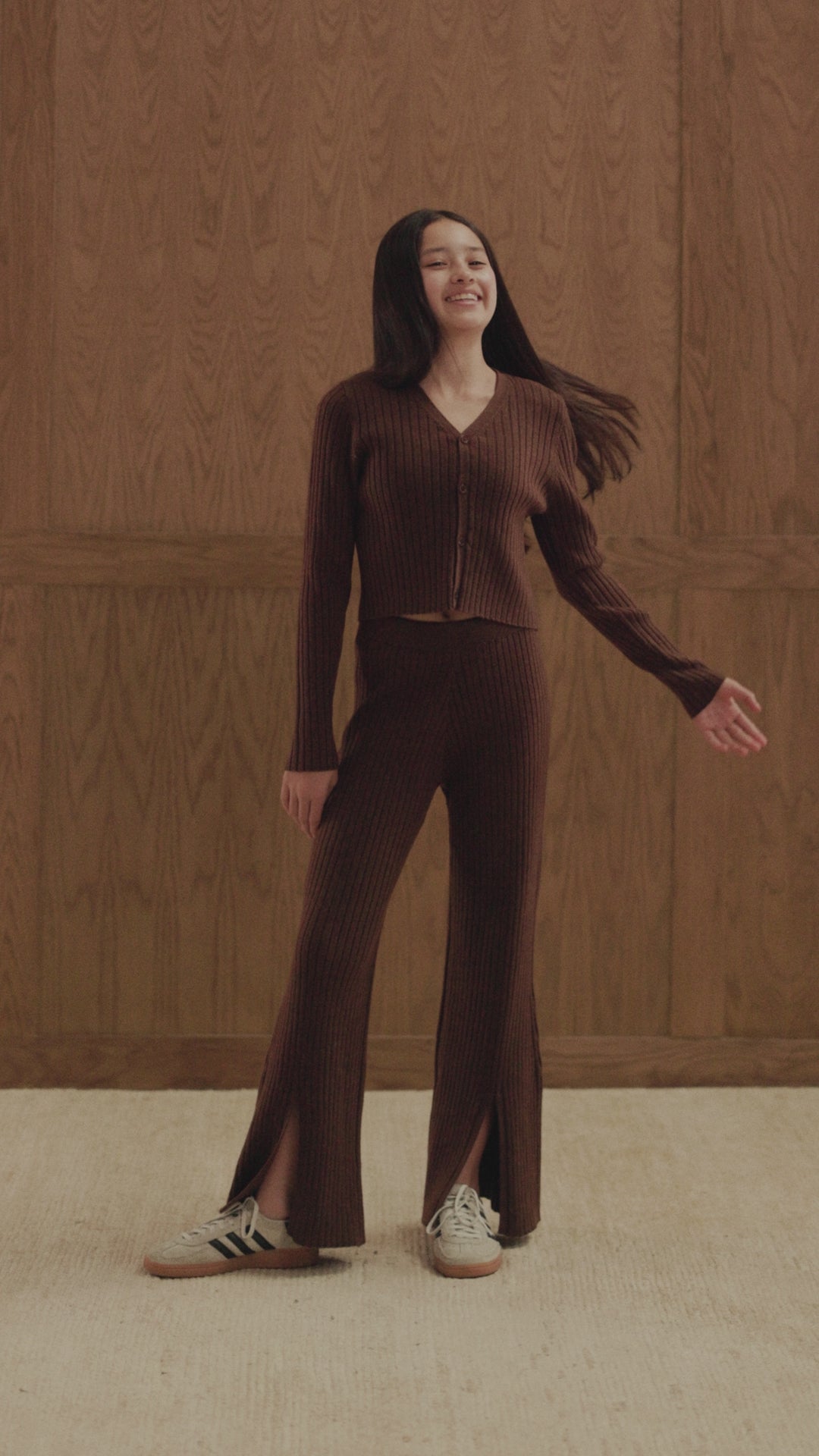 罗纹针织裤 ||棕色的