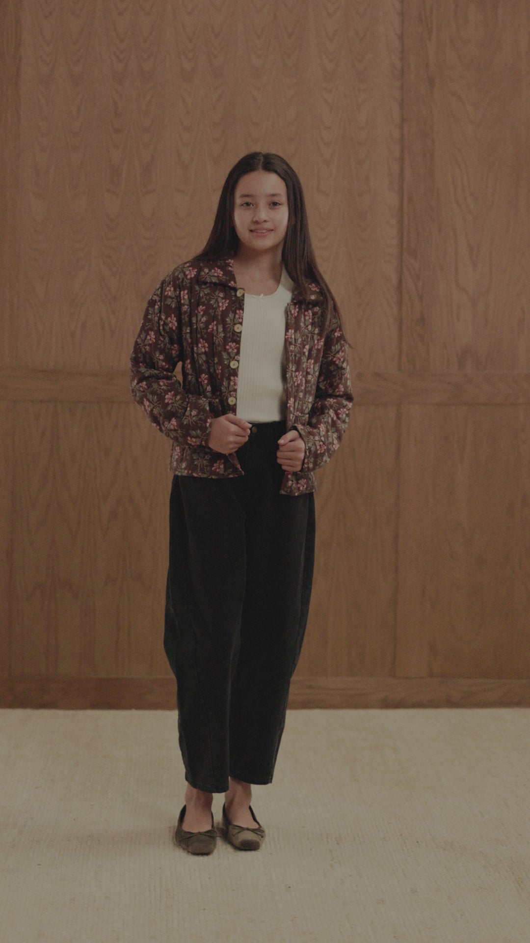 绗缝领夹克||冬季花卉