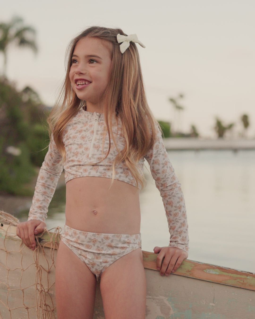 Crop Rashguard Set Yellow Floral