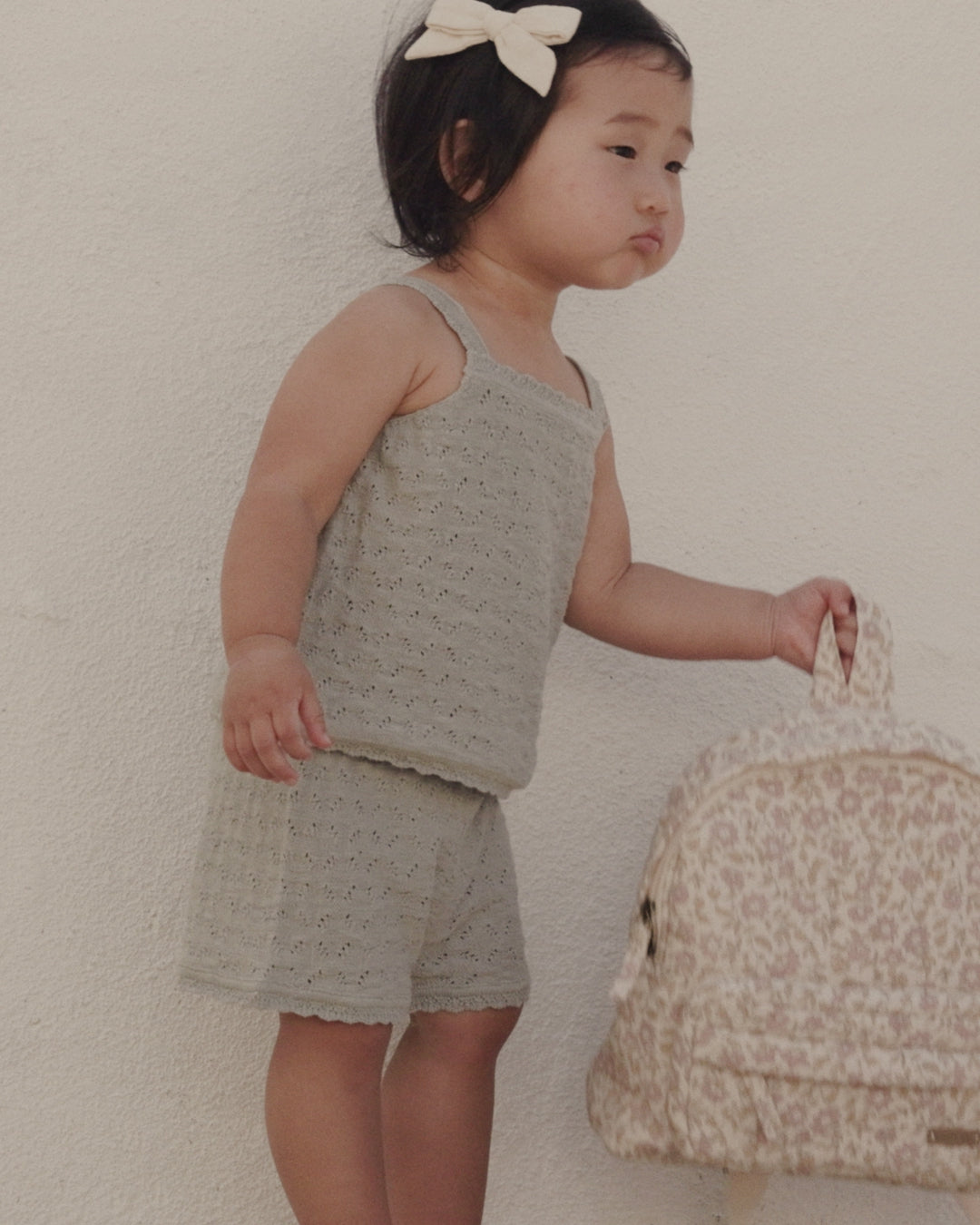 Pointelle-Strick-Tanktop + Shorts-Set Salbei