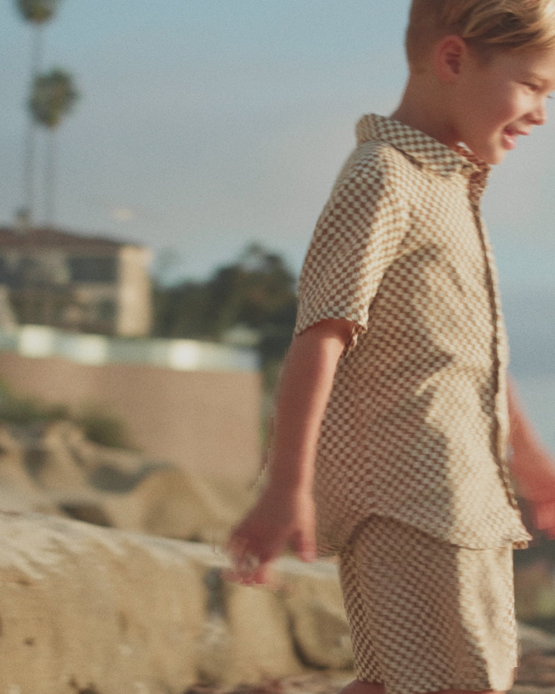 Collared Short Sleeve Shirt Ocre Check