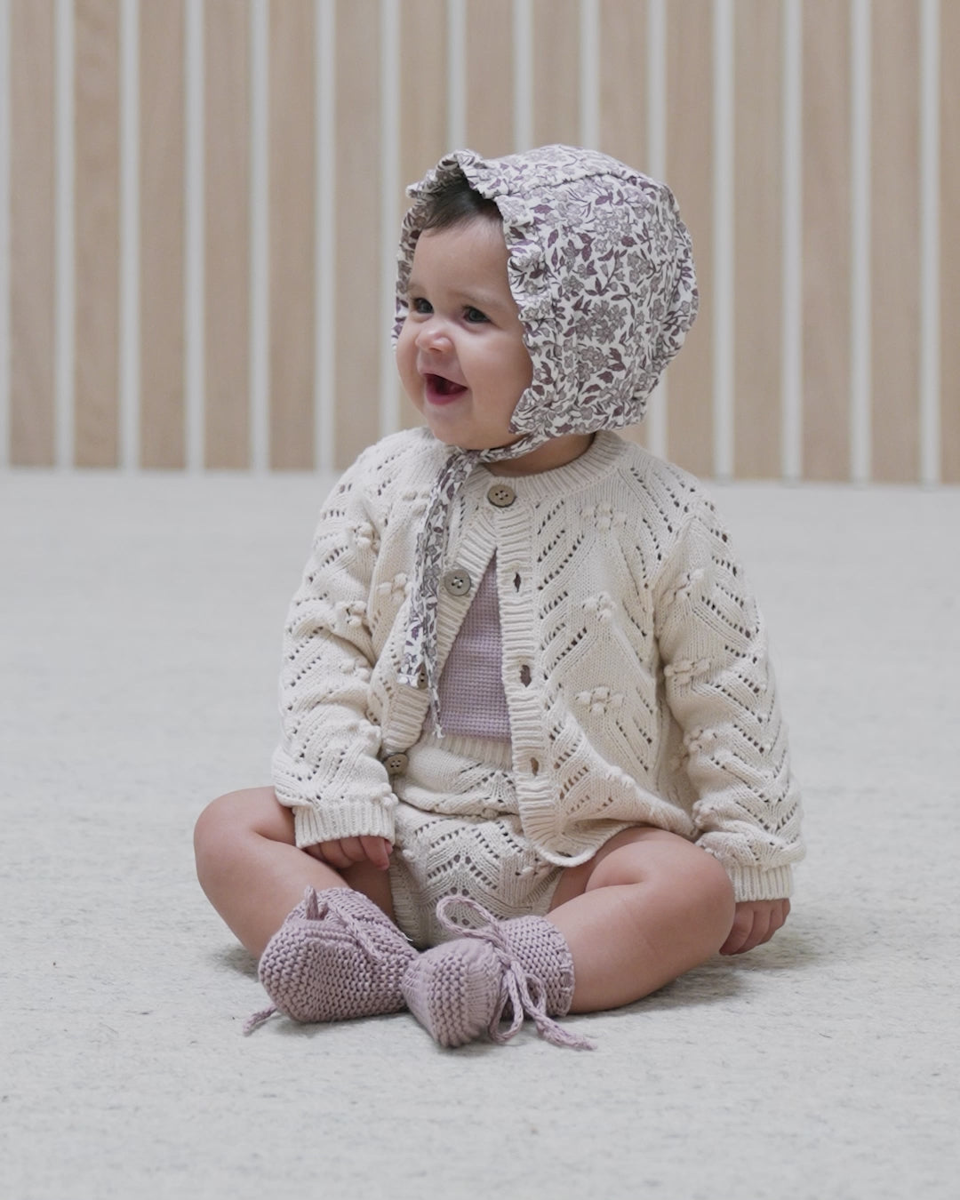 Woven Ruffle Bonnet || Mauve Ditsy