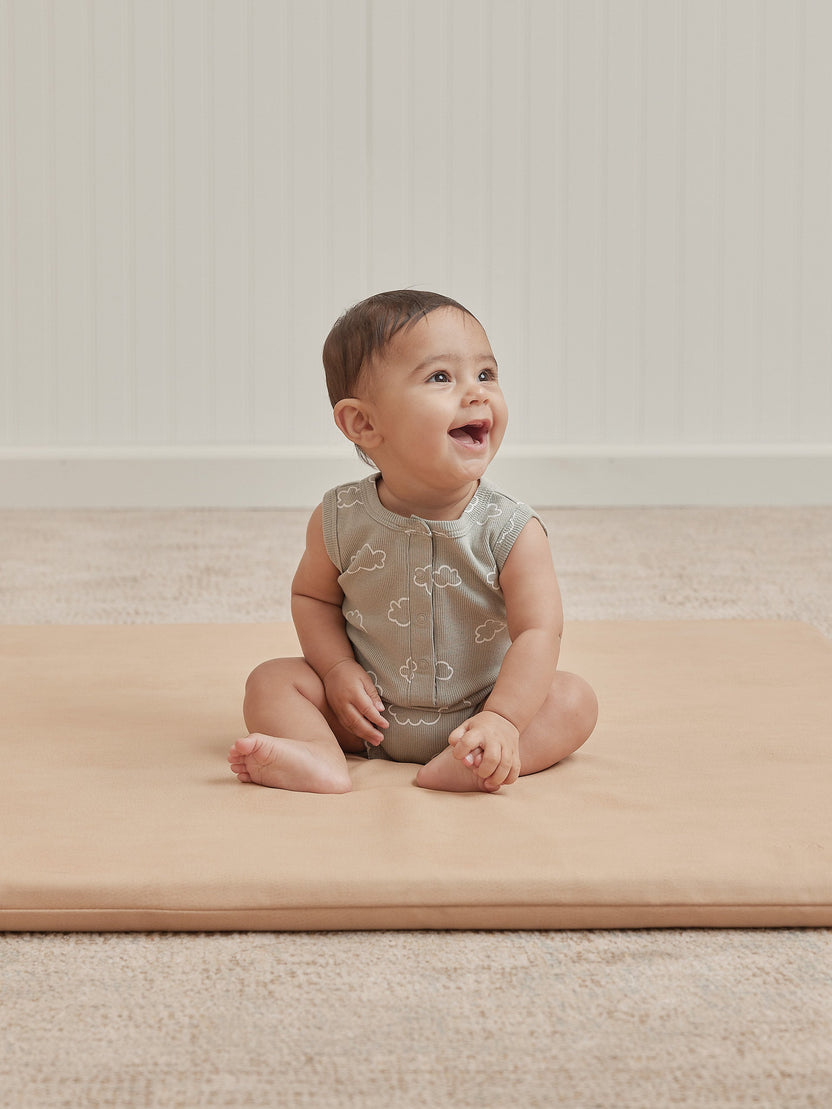 Qunicy Mae Ribbed Henley Romper - Clouds main image 1
