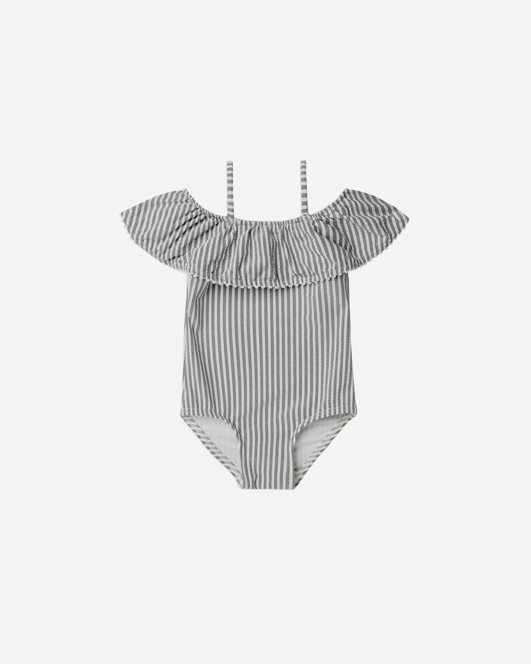 off-the-shoulder one-piece || ink stripe - Rylee + Cru | Kids Clothes | Trendy Baby Clothes | Modern Infant Outfits |